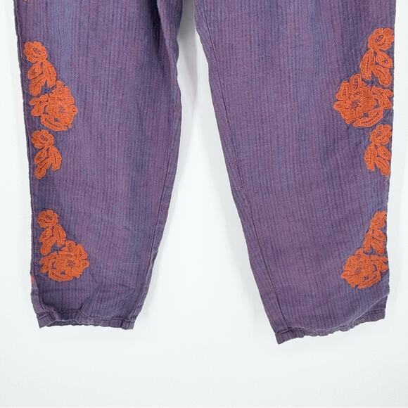 Anthropologie Embroidered Linen Pull On Pants Purple/Orange Size XS Artsy Boho - Picture 9 of 15